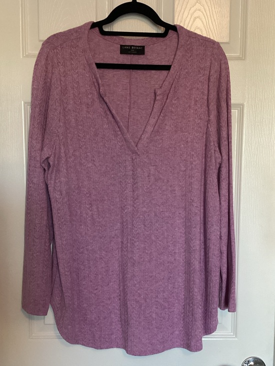 Lane Bryant Tops - Lane Bryant Dusty Mauve Cable-Detail V-Neck Long Sleeve Top